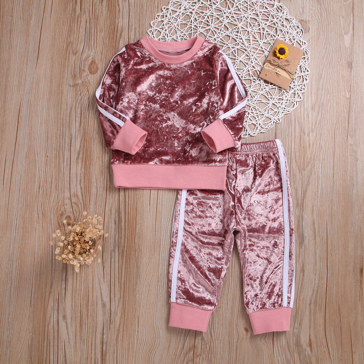 Breathable Clothes Set Cute Fashion O-Neck Long Sleeve Gold Velvet Sweatshirt Trousers Soft Outfits Baby Girls Tracksuit Sets