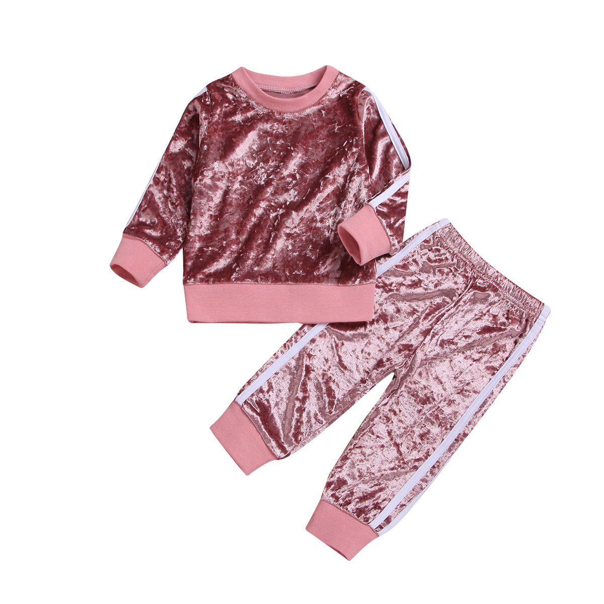 Breathable Clothes Set Cute Fashion O-Neck Long Sleeve Gold Velvet Sweatshirt Trousers Soft Outfits Baby Girls Tracksuit Sets