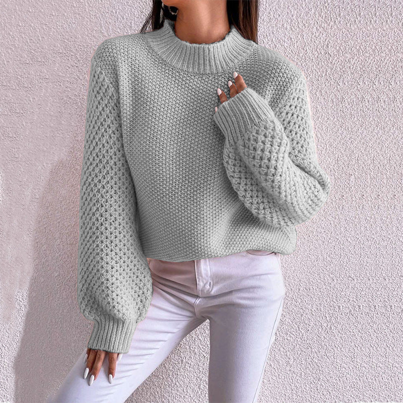 Women's Fashion Autumn And Winter Leisure Long Sleeve Round Neck Pure Color Warm Keeping Sweater