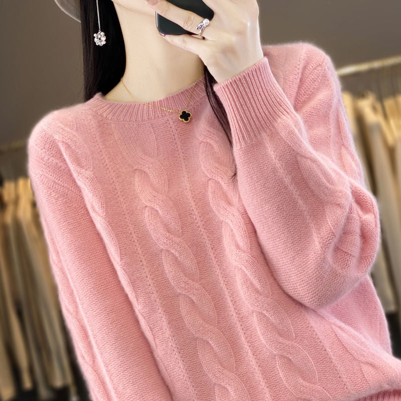Women's Cable-knit Sweater Knitwear Top Pullover Solid Color Bottoming Shirt