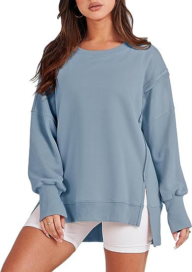 Solid Oversized Sweatshirt Crew Neck Long Sleeve Pullover Hoodies Tops Fashion Fall Women Clothes Winter