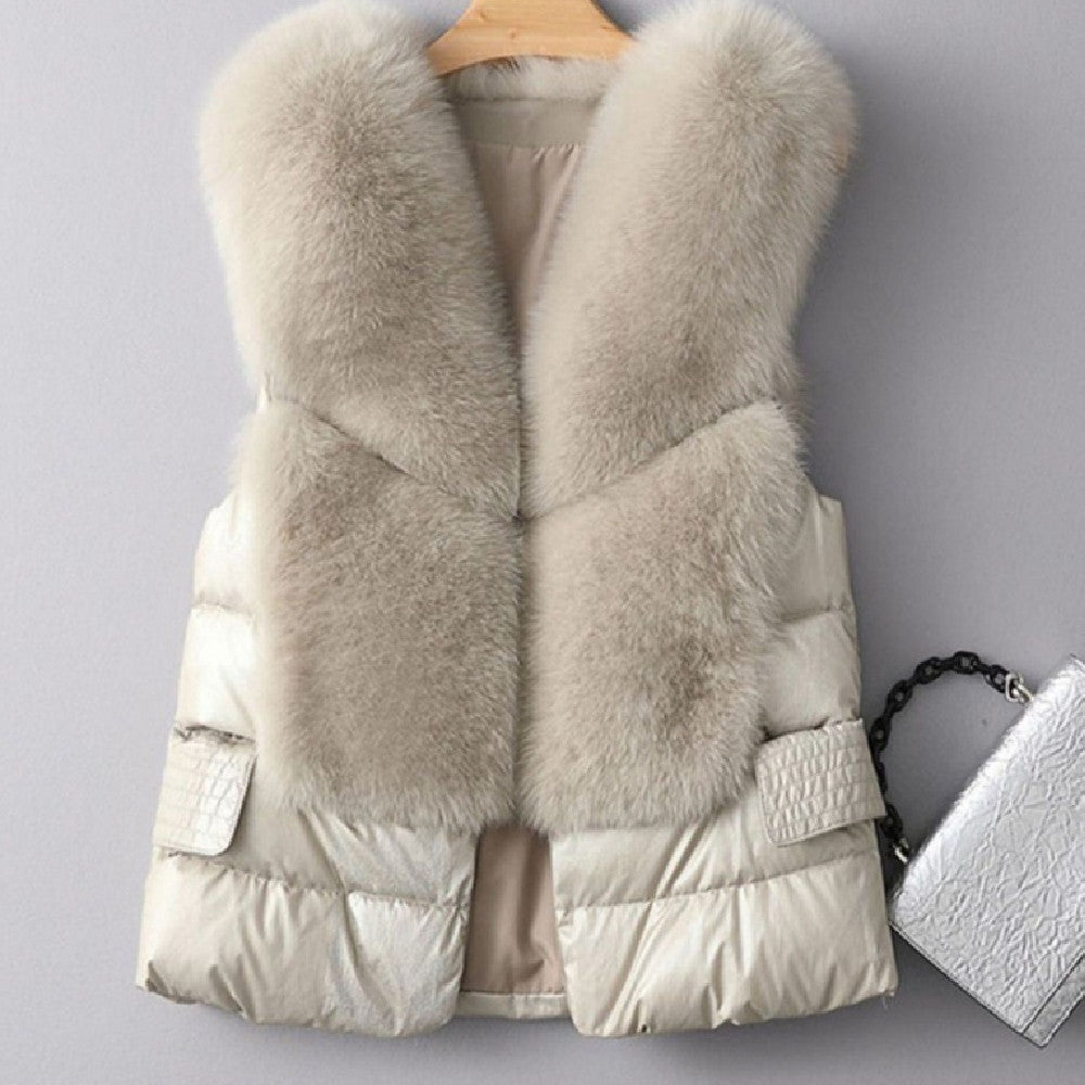 Winter Short Down Jacket Women's Imitation Fox Fur Woolen Women's Winter Wear Vest Cardigan