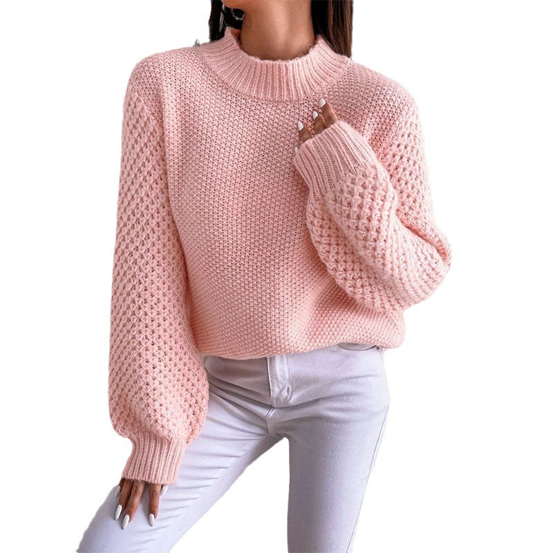 Women's Fashion Autumn And Winter Leisure Long Sleeve Round Neck Pure Color Warm Keeping Sweater