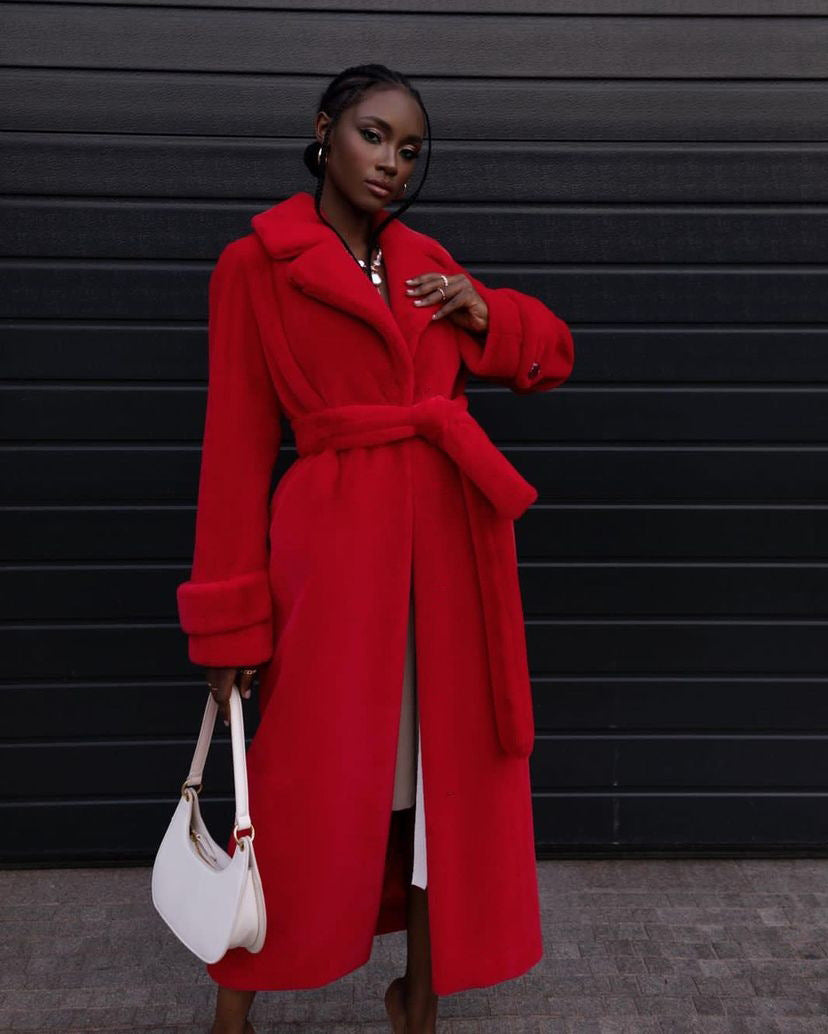Women's Fashion Lengthened Knee-length Faux Fur Coat