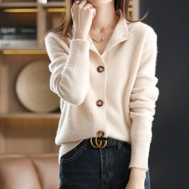 Retro Stand Collar Knitted Cardigan Loose-fitting Short Coat Women's Sweater