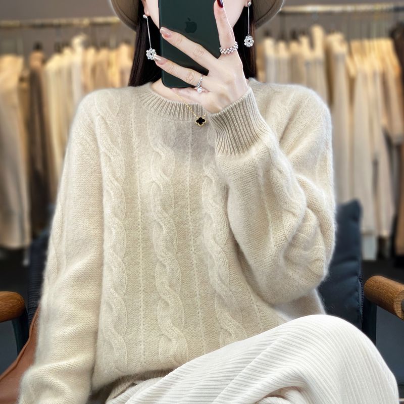 Women's Cable-knit Sweater Knitwear Top Pullover Solid Color Bottoming Shirt