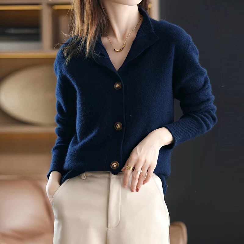 Retro Stand Collar Knitted Cardigan Loose-fitting Short Coat Women's Sweater